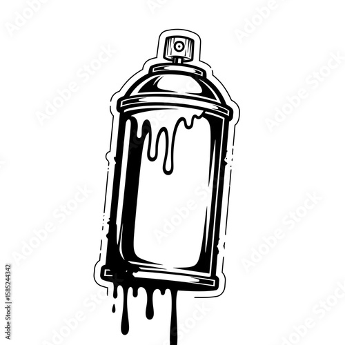 Graffiti Spray Paint Can Silhouette with Dripping Paint Neon Outline isolated on a transparent background