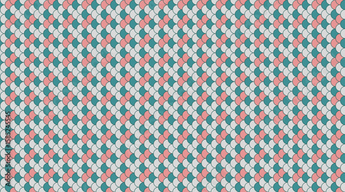 Abstract geometric pattern with pastel pink and teal overlapping scales.  Perfect for website backgrounds, textile designs, or as a vibrant, visually appealing texture.