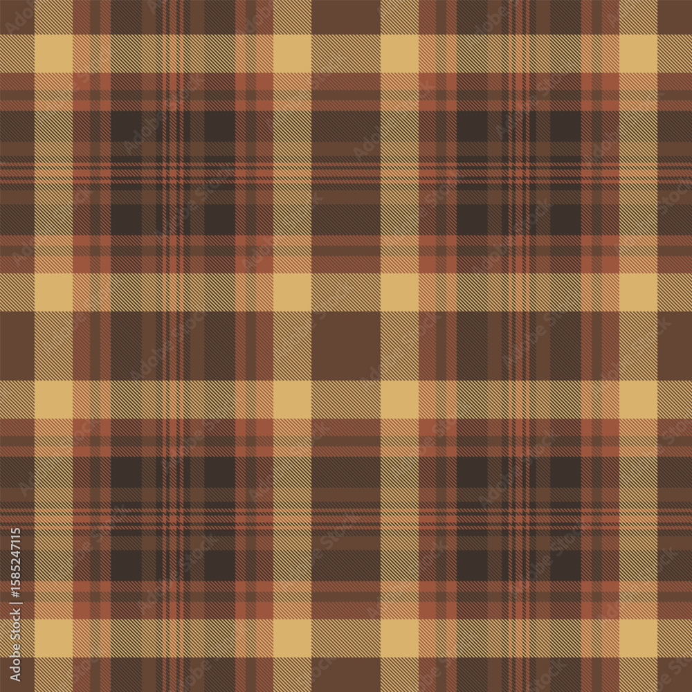 Obraz premium Warm autumnal plaid pattern. Earthy tones of brown and beige create a rustic, cozy feel. Ideal for textile design, fallthemed projects, or creating a background with a vintage vibe.