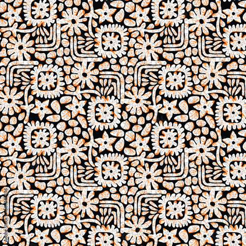 Flower and geometric pattern, background, texture, fabric print,