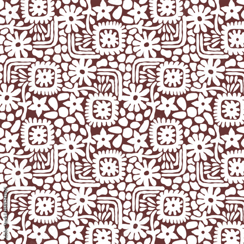 Flower and geometric pattern, background, texture, fabric print,