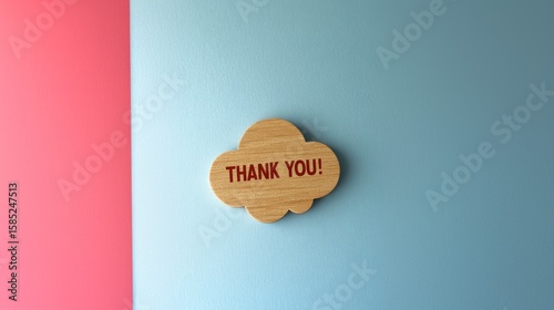 Wallpaper Mural Digital art, speech bubble with the text "THANK YOU!" cut out, minimalistic design on a soft blue background, Torontodigital.ca