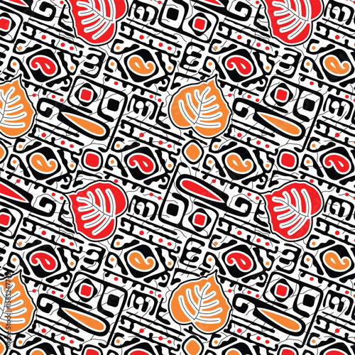 Flower and geometric pattern, background, texture, fabric print,