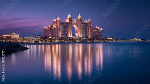 Dubaiâ€™s iconic Atlantis hotel dazzles under the night sky on Palm Jumeirah, captured in a stunning architectural landscape photo