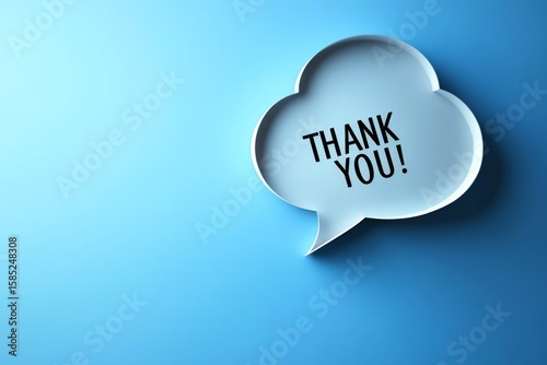 Wallpaper Mural Digital art, speech bubble with the text "THANK YOU!" cut out, minimalistic design on a soft blue background, Torontodigital.ca