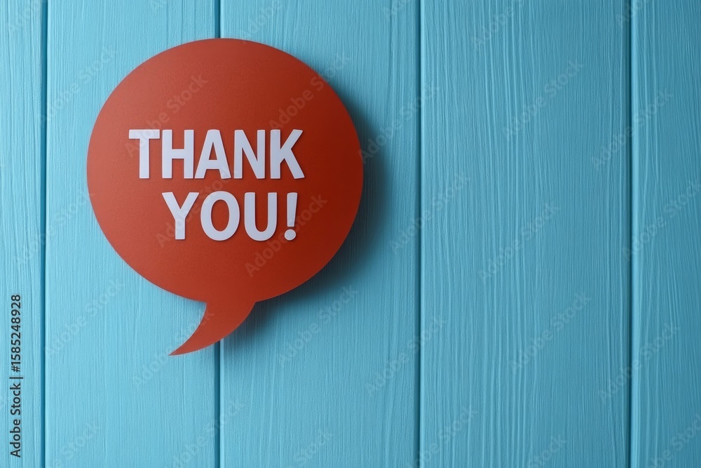 custom made wallpaper toronto digitalDigital art, speech bubble with the text "THANK YOU!" cut out, minimalistic design on a soft blue background,