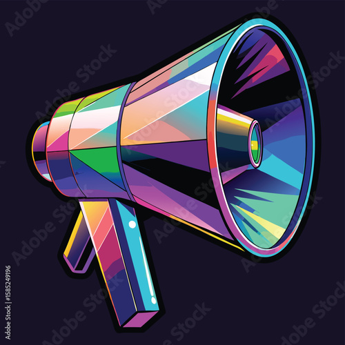 Vibrant geometric megaphone illustration with neon color accents