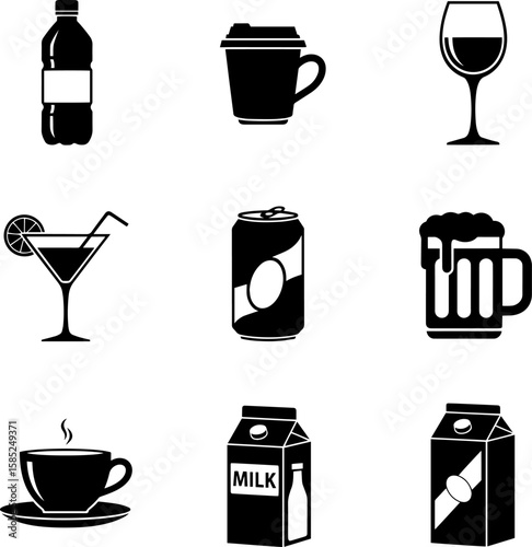 Delightful beverage icons showcasing various drinks perfect for menus and designs, transparent background