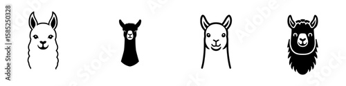 Llamas depicted as black icons showcasing unique features in a simple design