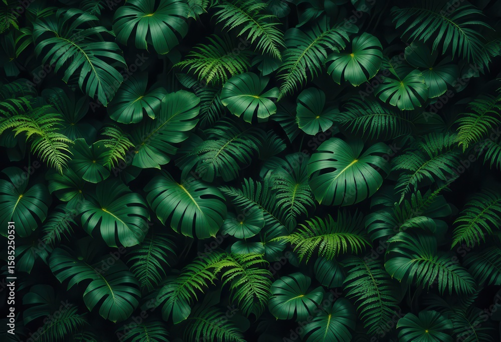 Fototapeta premium Dense botanical arrangement showcasing lush tropical foliage and vegetation