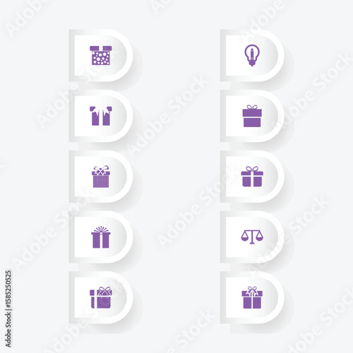 Gift icons on white rounded rectangles celebration and ideas