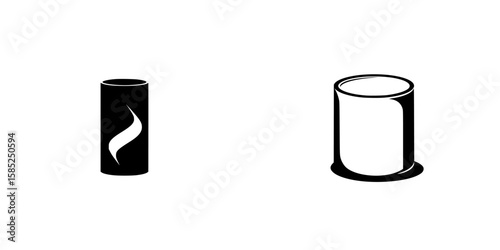 Simple black icons representing a cylindrical shape with a swirl and a plain cylinder