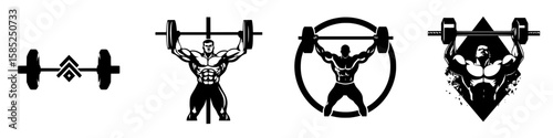 Various fitness icons showcasing weightlifting and strength training techniques in a minimalistic black design