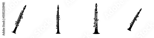 Black clarinet icons in various orientations showcasing musical instruments and their elegant designs