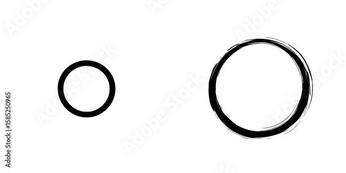 Black icon design featuring two circular shapes with varying sizes and styles against a white background