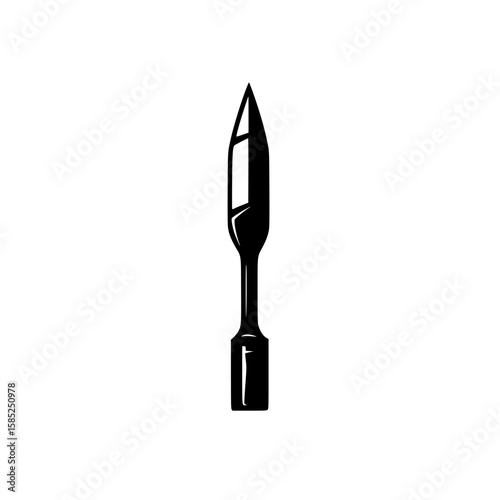 Stylized black icon of a fountain pen nib on a white background symbolizing writing and creativity in artistic design