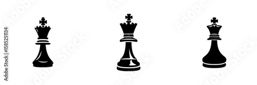 Icons representing chess pieces in a minimalist black design featuring three kings displayed in varying positions