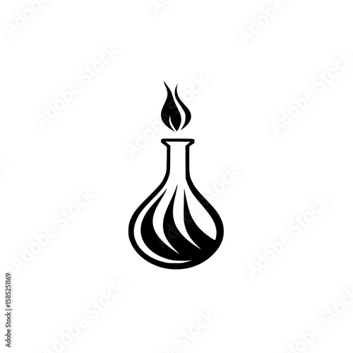 Black icon of a laboratory flask with a flame, symbolizing chemistry and experimentation in a creative and modern design