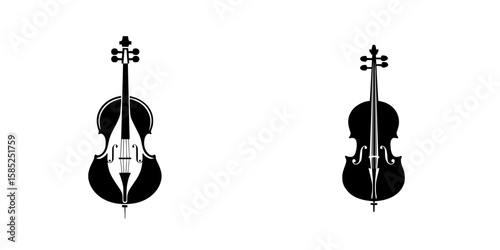 Black icon of two violins displayed side by side with a clear minimalist design and bold shapes on a white background