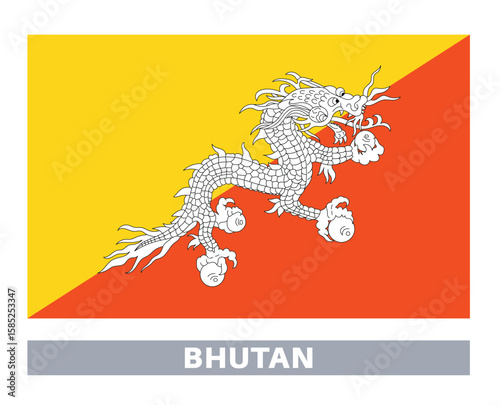 Bhutan flag. Flag icon. Standard colors. Standard size. Rectangular flag.