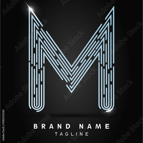M Letter Logo concept Linear style. Creative Minimal Monochrome Monogram emblem design template. Graphic Alphabet Symbol for Luxury Fashion Corporate Business Identity. Elegant Vector element
