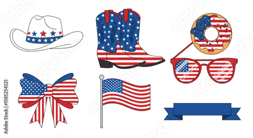 Patriotic americana themed digital graphics and illustrations collection featuring american symbols and designs