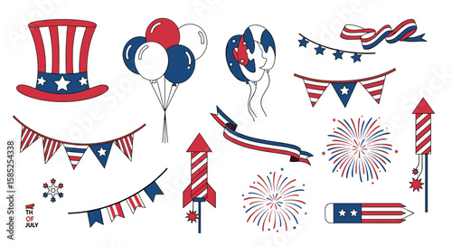 Collection of patriotic holiday decorative elements for national celebrations