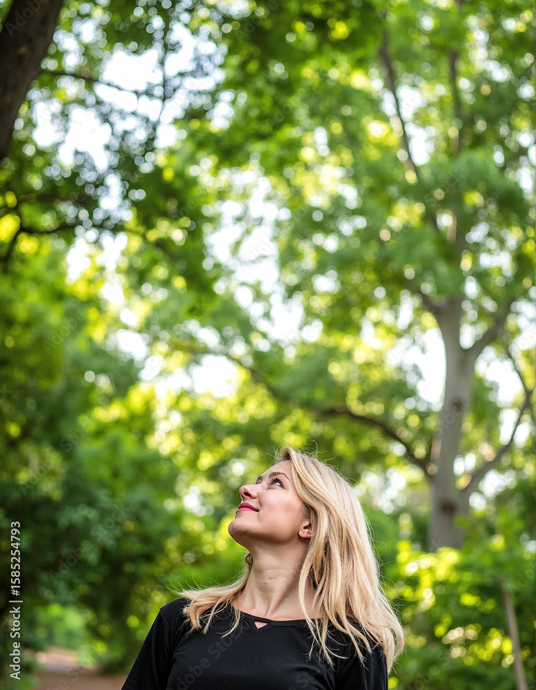A serene woman stands barefoot in lush green grass, eyes gently closed, basking in the warm sunlight, with a peaceful expression on her face. A serene woman stands barefoot in lush green grass, eyes gently closed, basking in the warm sunlight, with a peaceful expression on her face.