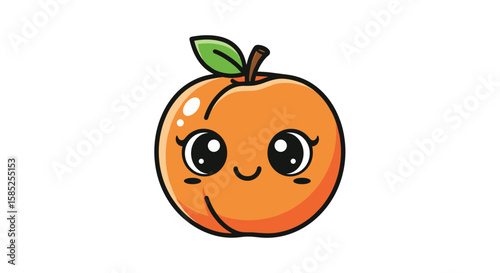 Adorable kawaii peach face vector illustration with big expressive eyes and cute smile for a whimsical and playful design