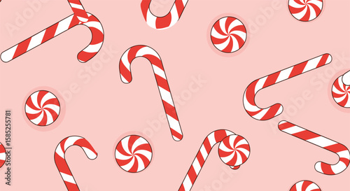 Festive red and white peppermint candy cane pattern for christmas celebrations
