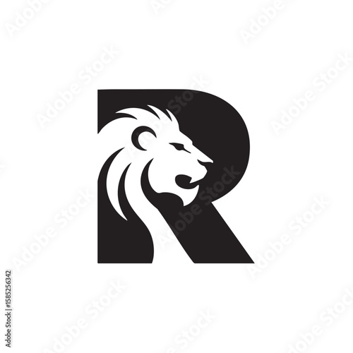 Black lion head forming letter r profile mane