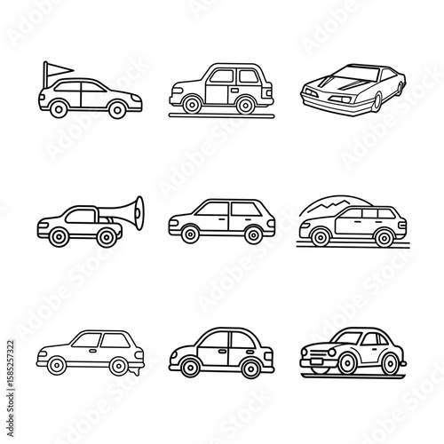 Set of different car body types in outline style vector illustration
