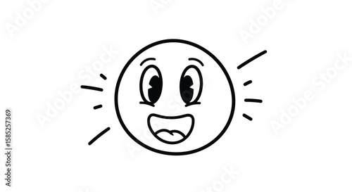 Retro cartoon character smiling with joy and radiance spreading outward