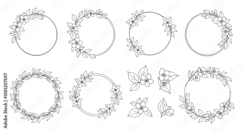 Obraz premium Elegant floral wreaths and botanical frames for decorative design projects