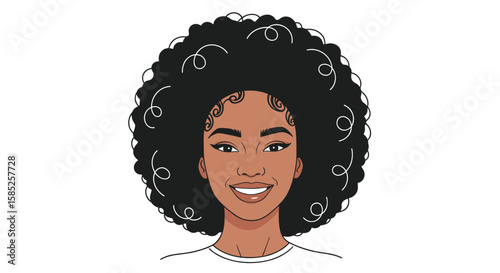 Beautiful woman with natural curly hair smiling and enjoying her day