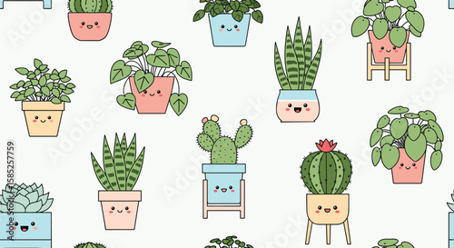 Cute kawaii pixel art potted plants pattern design for home decor and gifts