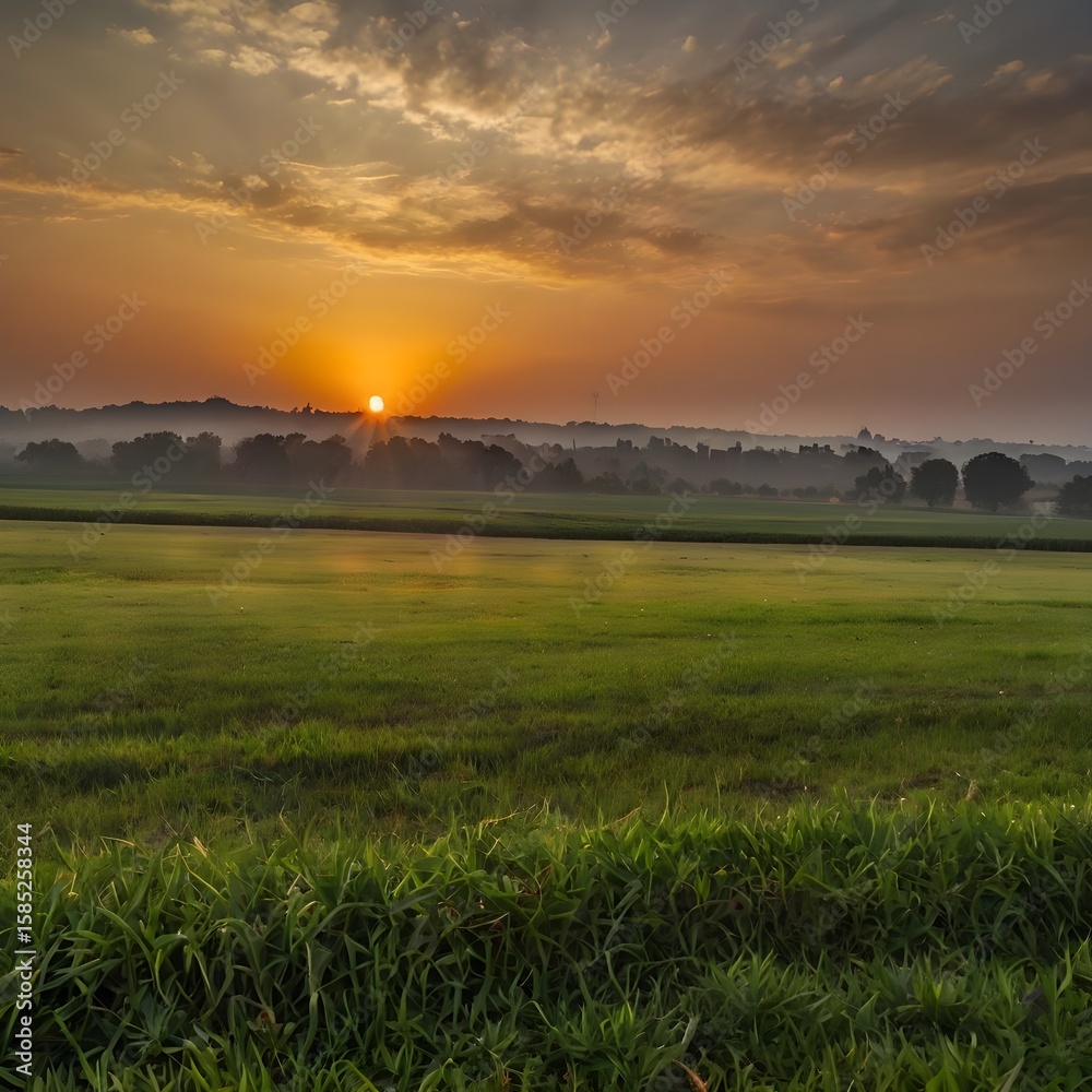 Fototapeta premium Open field with sunrise and Eid atmosphere