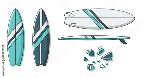 Surfboard design collection ocean water sport equipment vector illustration