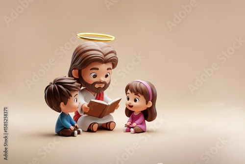 Jesus reading bible to kids