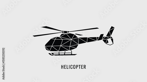 Striking low poly helicopter illustration against a clean backdrop, perfect for aviation themes and modern design projects.