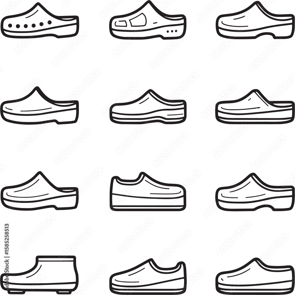 Fotografie Clogs Ultra Minimalist 2D Line Art
