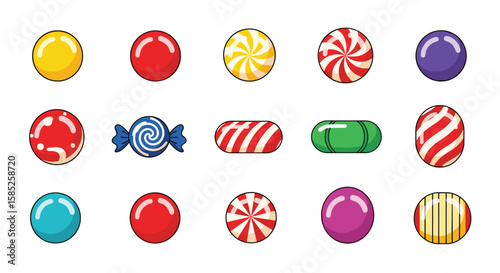 A collection of colorful sweet candies round and wrapped delicious confections for your designs