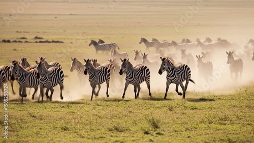 Zebra Herd Running Across the Savannah