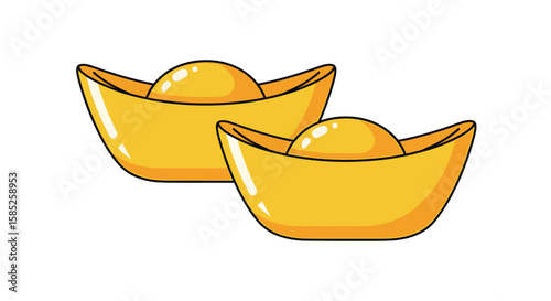 Two chinese gold ingots symbolizing wealth prosperity good fortune and prosperity celebration