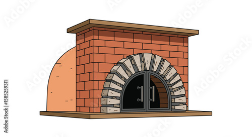 Traditional brick oven with arched entrance and metal doors for baking delicious food