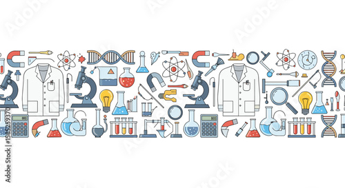 Collection of scientific equipment and symbols for educational purposes