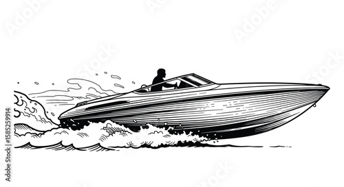 High speed watercraft with a powerful engine cruising through the ocean