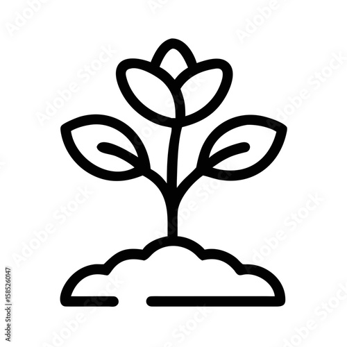 Black silhouette depicting a blooming flower sprout growing with delicate leaves