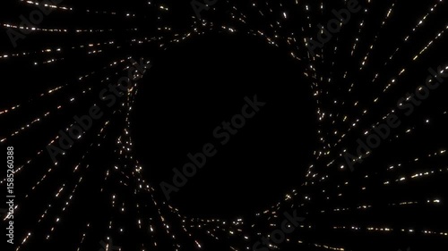 Abstract golden shining light vortex on black background. Festive greeting or birthday seamless looped animation