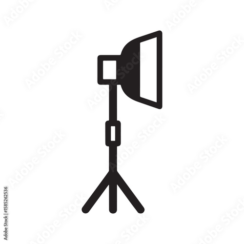 Studio light softbox icon on a tripod stand. Professional photography and video lighting equipment. Vector silhouette symbol for film production.